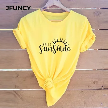 JFUNCY 2020 metų Vasaros Plius Dydžio Trišakius Medvilnės Moterų Negabaritinių Marškinėliai trumpomis Rankovėmis Prarasti Moterų Viršūnių Saulės Spausdinti Lady T-shirt