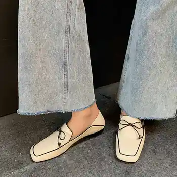 Krazing puodą naujas gražus visiškai grūdų odos butas su batai aikštėje kojų mados prekės ženklo maišyti spalvas bowtie slydimui dėl moterų batai L93