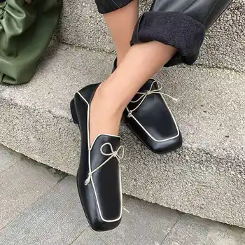 Krazing puodą naujas gražus visiškai grūdų odos butas su batai aikštėje kojų mados prekės ženklo maišyti spalvas bowtie slydimui dėl moterų batai L93