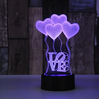 Dovana Draugei Pateikti Širdies Formos Spalvinga 3D Holograma Lempa USB Akrilo Žibintai Romantiškos Meilės Dovana Valentino Dienos Dovanų