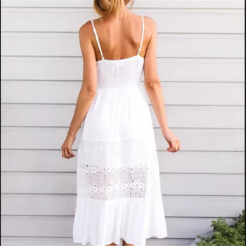Hirigin Naujų Seksualių Moterų suknelė 2018 balta nėrinių Vasaros Derliaus Giliai V-Kaklo, Kietos Ilgos Maxi Vakare Šalies Paplūdimys Suknelė Sundress