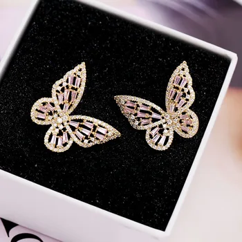 SINZRY kūrybinės dizaino Rožinis Kubinis Cirkonis drugelis stud Auskarai elegantiškas korėjos stiliaus sweety auskarai moterims