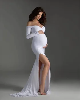 Naujausias Balta Motinystės Suknelė Fotografijos Rekvizitai Elegantiškas Nėštumo Drabužiai Nėštumo Suknelė Nėščioms fotosesiją Drabužiai