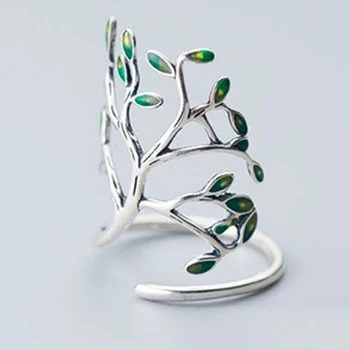 Naujas S925 sidabro korėjos banga šviežių miško meno romantiška žali lapai saldus nišą, dizaino, amatų moterų atidarymo reguliuojamas žiedas