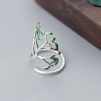 Naujas S925 sidabro korėjos banga šviežių miško meno romantiška žali lapai saldus nišą, dizaino, amatų moterų atidarymo reguliuojamas žiedas