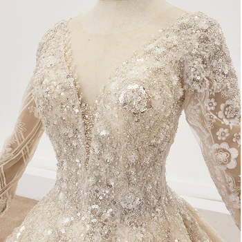 HTL1365 V-Kaklo Vestuvių Suknelė iki 2021 m. ilgomis Rankovėmis Paprasta China Aplikacijos Kamuolys Suknelė Giliai Seksualus V-Kaklo, Kristalų