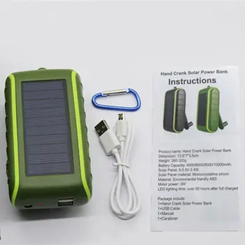 8000mAh Ranka Skriejikas Saulės Energijos Banko Įkroviklis Nešiojamas Vandeniui LED Žibintuvėlis G99D