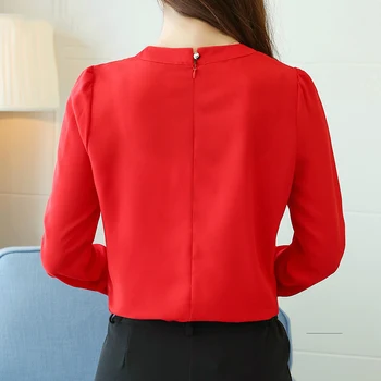 Šifono Moterų Palaidinė Marškinėliai Naujas ilgomis Rankovėmis Raudona moteriški Drabužiai Office Lady Palaidinė Moterų Viršūnių Mot. Marškinėliai Blusas A91 30