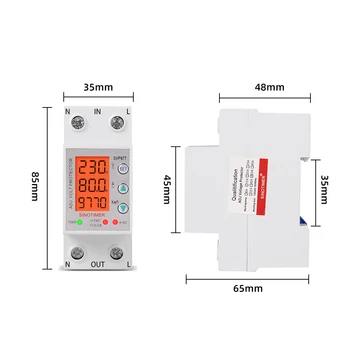 Namų Naudojimo 230V 63A Reguliuojamas Įtampos ir Srovės Saugiklis Skaitmeninis LCD Įtampos Apsaugos Relė su Daugiau nei Įtampos Apsaugos