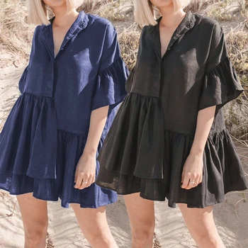Moterys Vasarą Seksuali Mini Suknelė Celmia 2021 Atsitiktinis V-kaklo Nesimetriškas Mygtukai Raukiniai, Marškinėliai, Suknelės, Šaliai, Paplūdimio Plus Size Vestidos