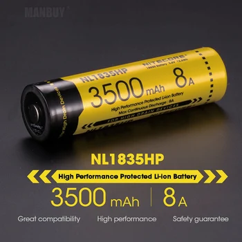 Didmeninė Nitecore NL1835HP 18650 3500mAh 3,6 V 12.6 Wh 8A Aukštos kokybės Saugomų Li-ion Mygtuką Viršuje Baterija Didelės Drenažo Įrenginiai