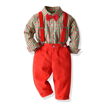 Pavasarį, Rudenį Vaikų Drabužių Kalėdų Berniuko Pledas Marškiniai, peteliškė Raudonas Chalatas 3pcs Kostiumas Bamblys Kūdikių Berniukų Mados Drabužiai