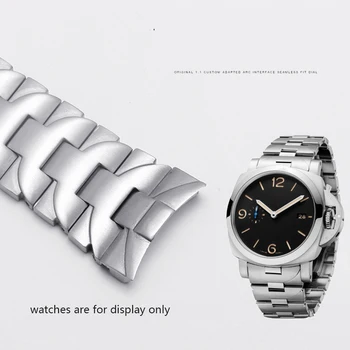 PEIYI Nerūdijančio plieno watchband 24mm sidabrinė vyriška apyrankė Pakeitimo metalo dirželis Luminor serijos PAM441 111 žiūrėti grandinės