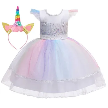 Mažmeninės Prekybos Naujagimiui Mergina Suknelės Su Blizgančiais Nėrinių Gėlių Kūdikių Mergaičių Birthday Party Dress Kūdikių Suknelė 0-5 Y