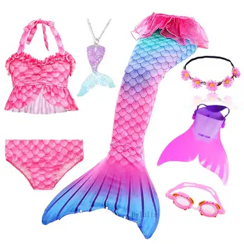 Gražių Merginų Plaukimo Undinėlės Uodega Vaikų Undinėlės Kostiumu Cosplay maudymosi kostiumėlį Bikini Nustatyti Vaikams gali Pridėti Monofin