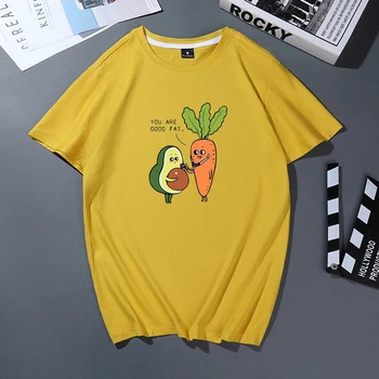 Kawaii Avokado Morkų Marškinėlius Moterų Vasaros vatos Pagaliukai Žalia O-Kaklo trumpomis Rankovėmis korėjos Stiliaus Moterys T-shirt Tumblr Harajuku Tees