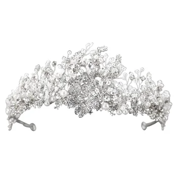 GETNOIVAS Prabangių Gėlių Formos Lydinio Tiara Rankų darbo kalnų krištolas Crystal Crown Venecijos Pearl Lankelis Nuotakos Hairwear Papuošalai SL