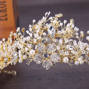 GETNOIVAS Prabangių Gėlių Formos Lydinio Tiara Rankų darbo kalnų krištolas Crystal Crown Venecijos Pearl Lankelis Nuotakos Hairwear Papuošalai SL