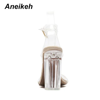 Aneikeh NAUJŲ 2020 m. Vasarą Moterims Basutės Dydis 41 42 Skaidrios PVC Aukštakulnius Batus, Čiurnos Dirželis Gladiatorių Sandalai Moterims Suknelė Batų