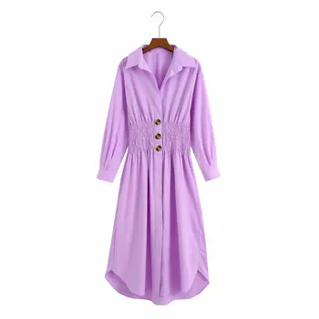 2020 m. rudens derliaus long sleeve purple Shirt dress slim maxi suknelė ruožas juosmeniu elegantiškas Šalis Suknelės vestidos skraiste femme
