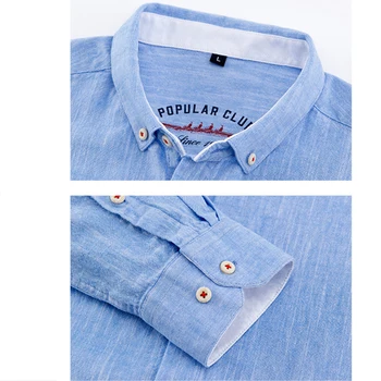 Aoliwen prekės 2020 medvilnės ir lino vientisa spalva vyrų marškinėliai verslo atsitiktinis ilgomis rankovėmis marškinėliai, biuro laisvalaikio drabužiai vyrams, drabužiai