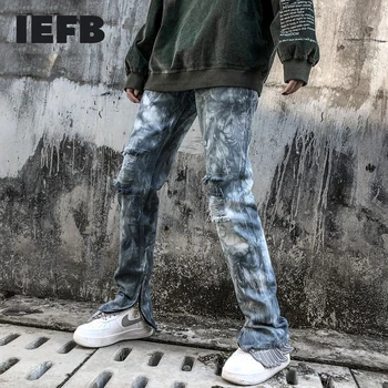IEFB Vyrų Kaklaraištis Dažų Plauti Streetwear Palaidi Tiesūs Džinsai 2021 M. Pavasarį Naujas Hip-Hop Mažumų Džinsinio audinio Kelnės Vyrams Slim Fit 9Y5134