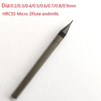 3pcs/daug D0.6xD4x50L 0,6 mm 2 fleita HRC55 Micro Karbido Butas Pabaiga Malūnas CNC Frezavimo Kelvedžio Bitai