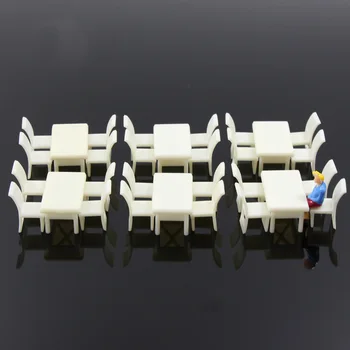 6 rinkiniai Baltas Kvadratinis Valgomasis Stalas, Kėdė Minkštasuolis Geležinkelio Modelis 1:50 O 1:75 OO Masto ZY02 modelių kūrimo rinkinys, gelezinkelio modeliavimas