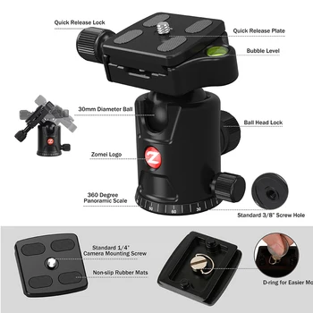 ZOMEI Fotoaparato Trikojo Nešiojamų Professioional Aliuminio Monopodzie Trikojai, skirtas DSLR Vaizdo Kamera su 360 Laipsnių Kamuolį Galva Trikojo Maišas