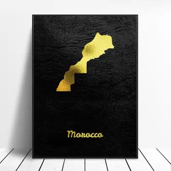 Aukso Žemėlapis Marokas Drobės Tapybos Sienos Menas Nuotraukas spausdina namų dekoro Sienos Plakatas Apdaila Už Kambarį