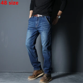 Rudens ir žiemos modeliai elastinga užtrauktukas kišenėje džinsai vyrams tiesiai atsitiktinis juoda plius trąšų XL kelnes didelis dydis 48 metrų