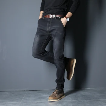 Rudens ir žiemos modeliai elastinga užtrauktukas kišenėje džinsai vyrams tiesiai atsitiktinis juoda plius trąšų XL kelnes didelis dydis 48 metrų