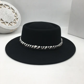 Klasikinis juodos vilnos? Butas kraštų skrybėlių mados plataus kraštų guzas, skrybėlės moterims ir vyrams laisvalaikio fetrinė skrybėlė Fedoras Panama