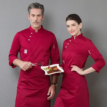 Mėlynos uniformos švarkas ilgomis rankovėmis, restoranas vienodą moterų ir vyrų virtuvės Maitinimo juoda virėjas kailis dvigubo breasted chef drabužių
