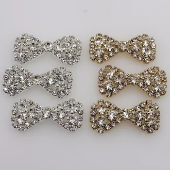 10vnt/daug 32mm*15mm aukso ir sidabro dviejų spalvų full diamond bow kalnų krištolas metalo mygtuką vestuvių namų puošybai amatai