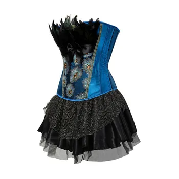 Korsetas suknelė seksualus bustiers plius dydis Siuvinėjimo Plunksnos Gotikos viktorijos derliaus korsetas viršūnių, sijonai, su tutu mados korsett