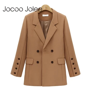 Jocoo Jolee Moterų Rudenį-Švarkai ir Striukės Anglija ilgomis Rankovėmis Dvigubo Breasted Office Kostiumai Moterų Atsitiktinis Outwear Viršūnes 2019