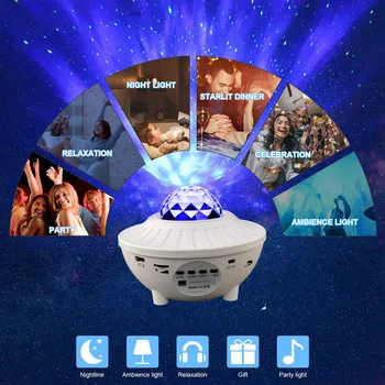 Žvaigždėtas Dangaus Projektorius Blueteeth USB Balso Valdyti Muzikos Grotuvą Naktį LED Lemputė USB Įkrovimo Projekcija Lempos Vestuvių Dekoravimas