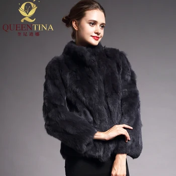 2020 M. Aukštos Kokybės Nekilnojamojo Kailių Paltai Mados Originali Triušio Kailiniai Paltai Elegantiškas Moterų Žiemos Outwear Stovėti Apykaklės Triušio Kailio Striukė