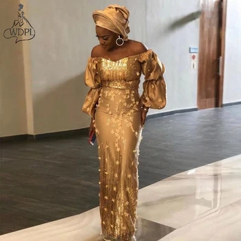 Asoebi Stiliaus Aukso Off Peties Vakaro Suknelės Spalvingas China Aplikacijos Afrikos Moterų Formalią Suknelę, Promenadzie Šalis Suknelė Plius Dydis