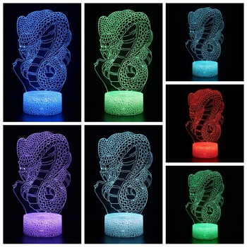 Led 3D naktį šviesos drakonas, gyvatė dizaino vaikų miegamasis dekoratyvinis stalo lempa 7 spalvų nuotolinio valdymo stalo lempa