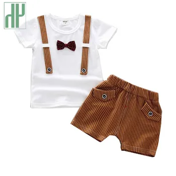 Mažylis berniukas vasaros drabužių rinkiniai Lankas Džentelmenas marškinėliai + Kelnės kostiumas vaikams, drabužiai mergaitėms, vaikams Laisvalaikio drabužių boutique komplektai