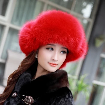 Parduodamas Dirbtiniais Fox Fur Moterų rusų Ushanka Aviatorius Trapper Sniego Slidinėjimo Skrybėlės, Kepurės Earflap Žiemos Ponios Fox Fur Bombonešis Skrybėlę