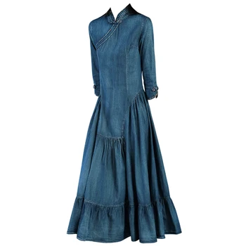 TIYIHAILEY Nemokamas Pristatymas Mados Plius Dydis XS-3XL Suknelė Moterims, Ilgai Vidurio blauzdos Mandarinų Apykaklės Kinų Stiliaus Trijų Ketvirtį Suknelės