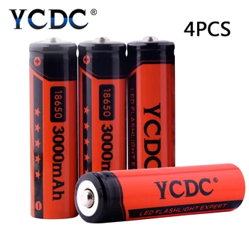 YCDC 4pcs 18650 Li-Ion įkraunama baterija 3.7 v 3000mAh baterijos su 18650 akumuliatoriaus laikiklį, blykstės,fotoaparatai,žaislai