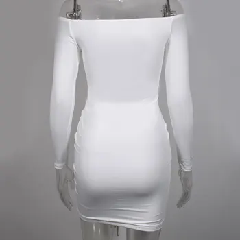 GACVGA 2020 m Sexy Tvarstis Rudenį Bodycon Suknelės Juoda Balta Ruched Raišteliu V Kaklo Suknelė ilgomis Rankovėmis Moterims, Mini Šalis Suknelė