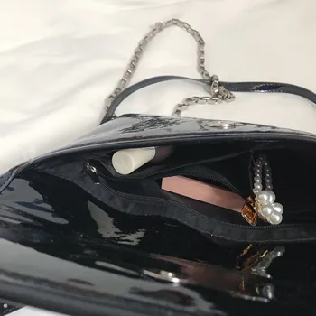 Lakinės Odos Moterų Krepšys Prekės ženklo Dizainas Grandinės Sling Bag Black Moterų Crossbody Krepšiai Mobili Piniginės Bolsa Winter2021