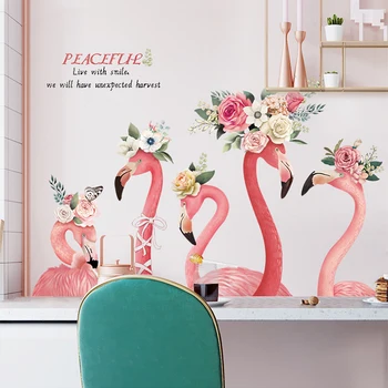 Ins girly širdies kambarį apdailos siena lipdukas flamingo miegamojo sienos fone kambarį tapetai lipnios sienos lipdukai