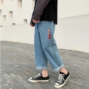 IiDossan Japonijos Streetwear Harajuku Džinsai Vyrų Kelnės 2020 M. Derliaus Tiesiai Poilsiu Džinsai Moterims Baggy Diržas, Aukštos Kokybės Džinsinio audinio