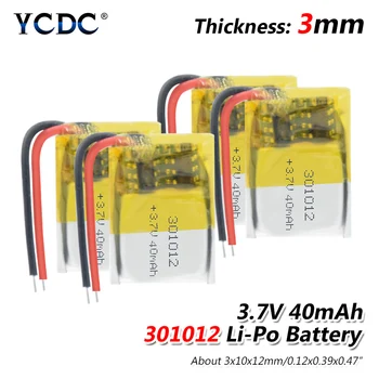 3.7 V 40mAh Li-ion Lipolymer Baterija 301012/0.47x0.39x0.12